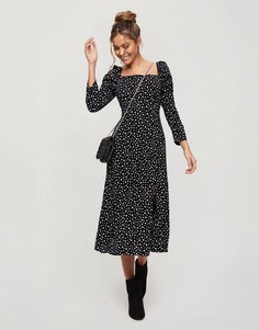 Черное платье миди с принтом звезд и квадратным вырезом Miss Selfridge-Черный