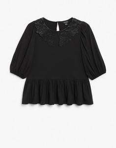 Черный топ из органического хлопка с воротником из органзы Monki Martha