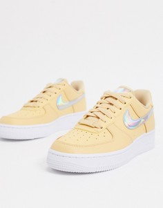 Лимонные кроссовки с голографическим логотипом-галочкой Nike Air Force 1 07-Белый