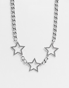 Массивное серебристое ожерелье-цепочка с эффектной отделкой звездочками Topshop-Серебристый
