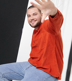 Темно-оранжевая вельветовая рубашка без застежки в стиле регби ASOS DESIGN Plus-Оранжевый
