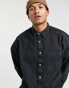 Черная выбеленная джинсовая рубашка удлиненного кроя в стиле oversized ASOS DESIGN-Серый