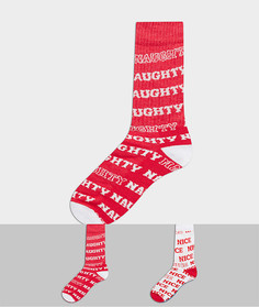 Набор из 2 пар носков со сплошным текстовым принтом "Naughty" и "Nice" ASOS DESIGN-Многоцветный