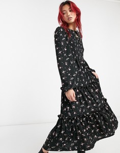 Свободное платье миди с цветочным принтом и сборками River Island-Многоцветный