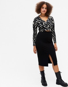 Черная юбка миди с разрезом по бокам Monki Dolly-Черный