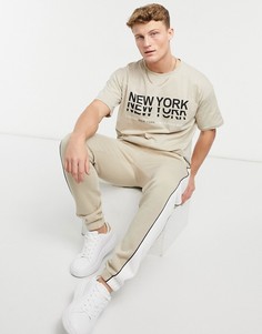 Светло-бежевая футболка с принтом "New York" New Look-Зеленый