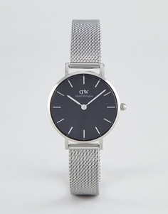 Серебристые часы с черным циферблатом и сетчатым браслетом Daniel Wellington Petite, 28 мм-Серебряный