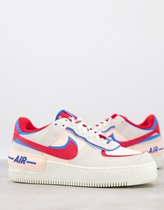 Белые кроссовки с красными и синими вставками Nike Air Force 1 Shadow-Белый
