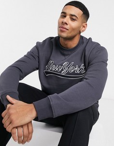 Темно-синий свитшот с принтом "Ney York" New Look-Голубой