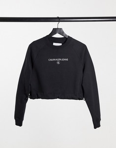 Черный укороченный свитшот с круглым вырезом Calvin Klein Jeans