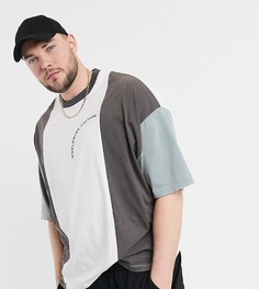 Футболка в стиле колор блок и oversized с текстовым принтом из органического хлопка с эффектом кислотной стирки ASOS DESIGN Plus-Многоцветный