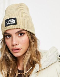Шапка-бини цвета хаки с отворотом и логотипом The North Face-Зеленый