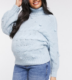 Светло-голубой фактурный джемпер с высоким отворачивающимся воротником Pieces Maternity