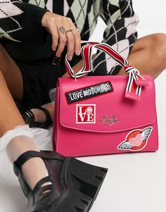 Розовая сумка через плечо с клапаном и нашивками Love Moschino-Розовый