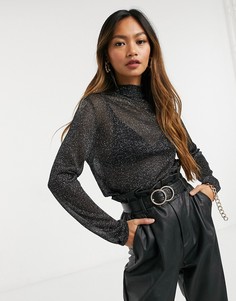 Топ с высоким воротом из прозрачного трикотажа Fashion Union-Черный