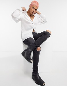 Черные выбеленные супероблегающие джинсы с рваными коленями из денима плотностью 12,5 униции ASOS DESIGN-Черный