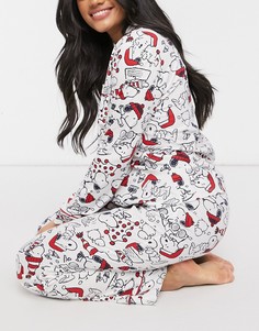 Пижама с новогодним принтом Snoopy и отложным воротником в сумке для хранения Womensecret-Белый
