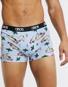 Боксеры-брифы с новогодним мопсом ASOS DESIGN-Голубой