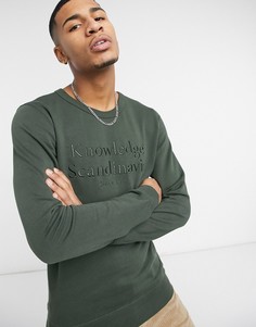 Свитшот цвета хаки из органического хлопка с круглым вырезом Knowledge Cotton Apparel-Зеленый