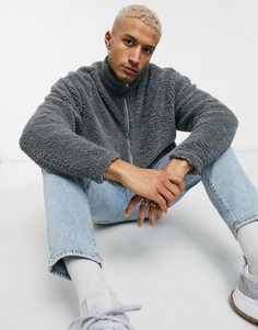 Серая спортивная куртка в стиле oversized из искусственного меха ASOS DESIGN-Серый