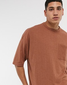 Светло-коричневая плотная oversized-футболка в рубчик ASOS DESIGN-Коричневый