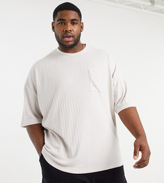 Бежевая плотная oversized-футболка в рубчик ASOS DESIGN Plus-Бежевый