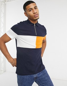 Темно-синяя футболка-поло в стиле колор-блок из органического хлопка ASOS DESIGN-Темно-синий