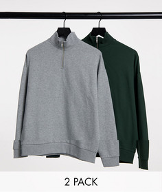 Набор из двух oversized-свитшотов на короткой молнии серого и черного цвета ASOS DESIGN-Многоцветный