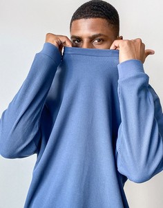 Oversized-лонгслив из плотной вафельной ткани синего цвета ASOS DESIGN-Темно-синий