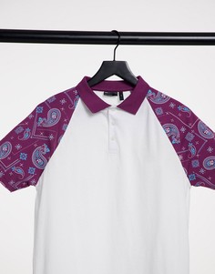 Поло с рукавами реглан и принтом пейсли ASOS DESIGN-Белый