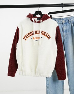 Oversized-худи из плюша с вышивкой «Friedrichshain» и контрастными рукавами ASOS DESIGN-Белый