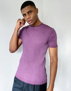 Бордовая облегающая футболка в рубчик с эффектом масляной стирки ASOS DESIGN-Красный