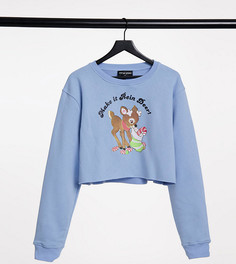 Укороченный oversized-свитшот с новогодним винтажным изображением и надписью "Make it Rain Deer" New Girl Order Curve-Голубой