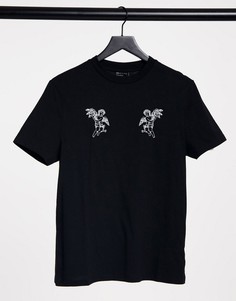Черная футболка с принтом херувима спереди ASOS DESIGN-Черный