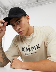 Бежевая oversized-футболка с принтом римских цифр спереди ASOS DESIGN-Коричневый