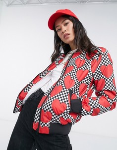 Яркий бомбер с принтом в виде красных сердечек Love Moschino-Красный