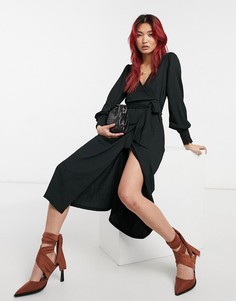 Черное платье миди в горошек с запахом River Island-Черный