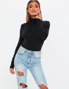 Базовое черное боди с воротом-трубой и длинными рукавами Missguided-Черный