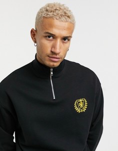 Oversized-свитшот с короткой молнией и логотипом-гербом на груди ASOS DESIGN-Черный