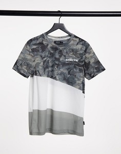 Серая футболка с цветочным и камуфляжным принтом Burton Menswear-Серый