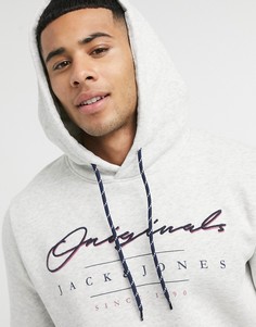 Белый меланжевый худи с логотипом на груди Jack & Jones