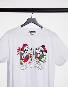 Футболка с новогодним принтом Микки и Минни Маус Клаус ASOS DESIGN-Белый