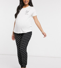 Черный пижамный комплект из мягкого материала с принтом французского бульдога и надписью New Look Maternity