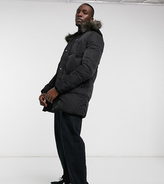 Черный пуховик с искусственным мехом на капюшоне ASOS DESIGN Tall