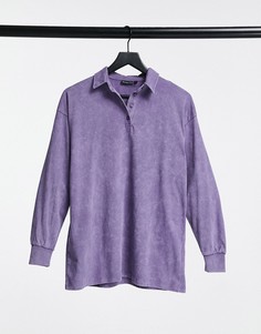 Топ-поло выбеленного фиолетового цвета в стиле oversized с длинным рукавом ASOS DESIGN-Серый