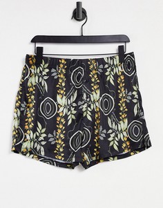 Атласные боксеры с абстрактным принтом от комплекта ASOS DESIGN-Черный