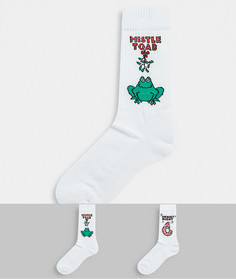 Набор из 2 пар спортивных носков с забавными новогодними надписями ASOS DESIGN-Многоцветный