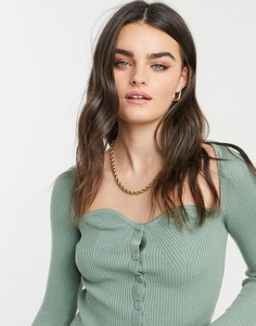 Шалфейно-зеленый кардиган с вырезом сердечком ASOS DESIGN
