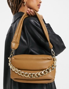 Дутая стеганая сумка на плечо коричневого цвета с массивной цепочкой ASOS DESIGN-Коричневый