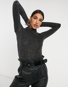 Черный трикотажный блестящий топ Vila